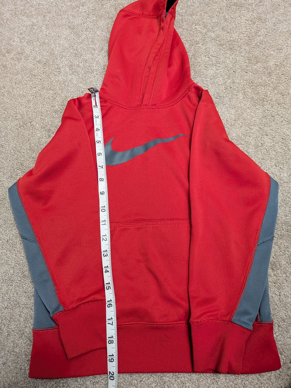 Nike Red Thermal Hoodie with Gray Swoosh and Trim